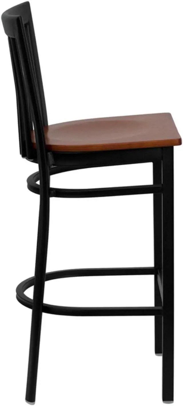Alt view image 2 of 13 - Flash Furniture XU-DG6R8BSCH-BAR-CHYW-GG Hercules Series Black School House Back Metal Restaurant Bar Stool with Cherry Wood Seat