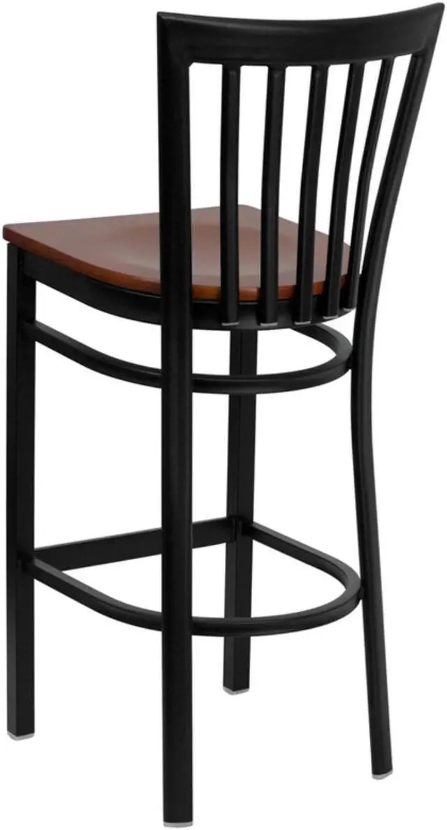 Alt view image 3 of 13 - Flash Furniture XU-DG6R8BSCH-BAR-CHYW-GG Hercules Series Black School House Back Metal Restaurant Bar Stool with Cherry Wood Seat