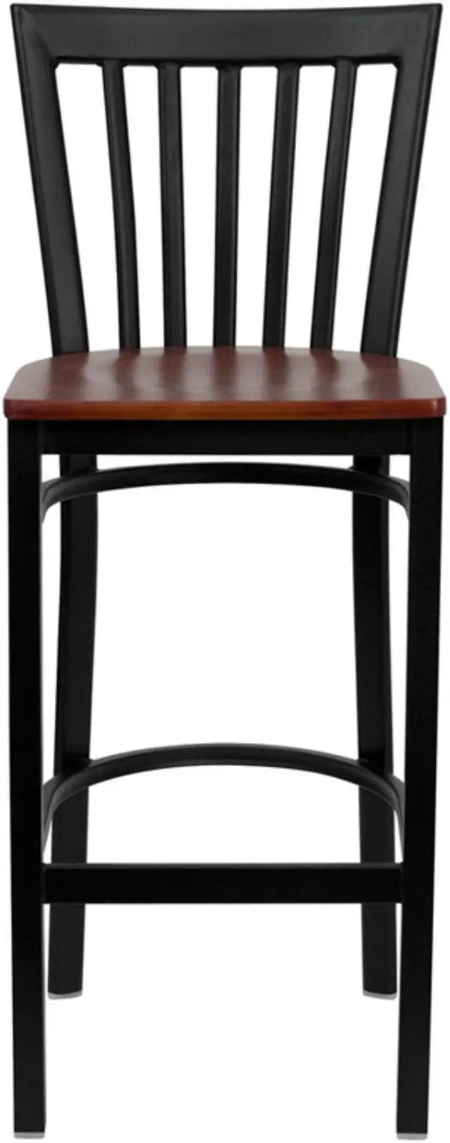 Alt view image 4 of 13 - Flash Furniture XU-DG6R8BSCH-BAR-CHYW-GG Hercules Series Black School House Back Metal Restaurant Bar Stool with Cherry Wood Seat