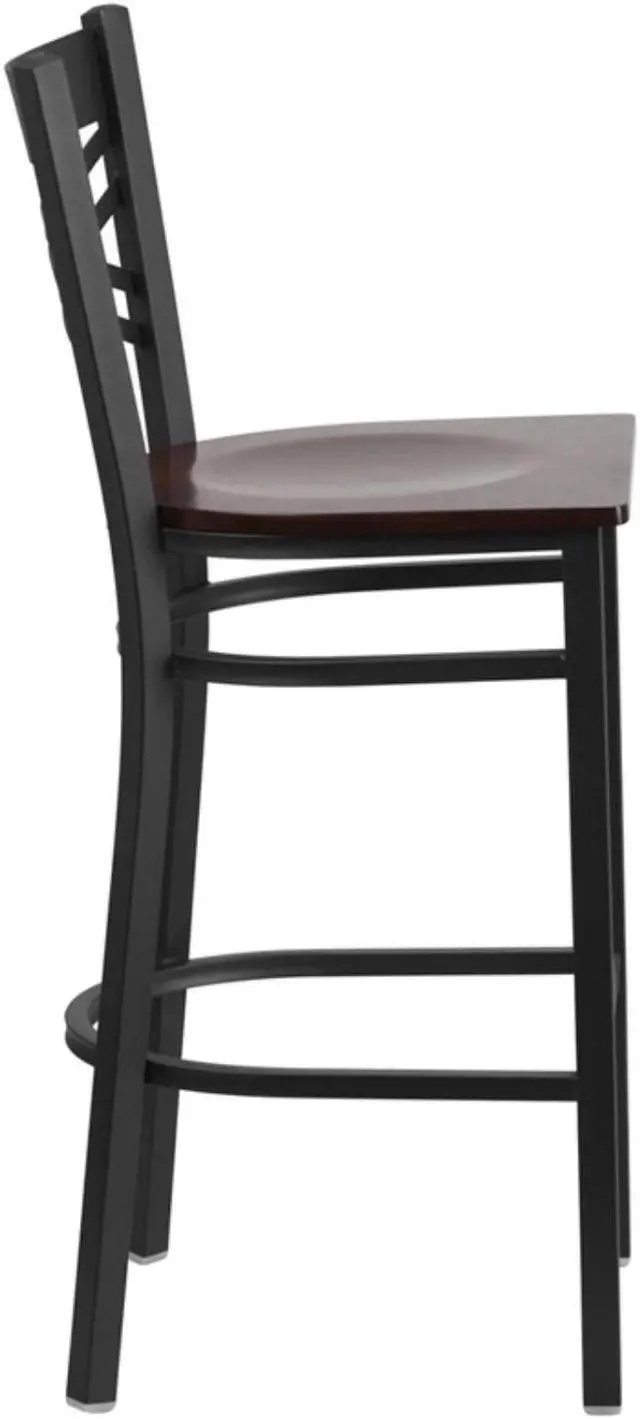 Alt view image 9 of 20 - HERCULES Series Black ''X'' Back Metal Restaurant Barstool - Walnut Wood Seat