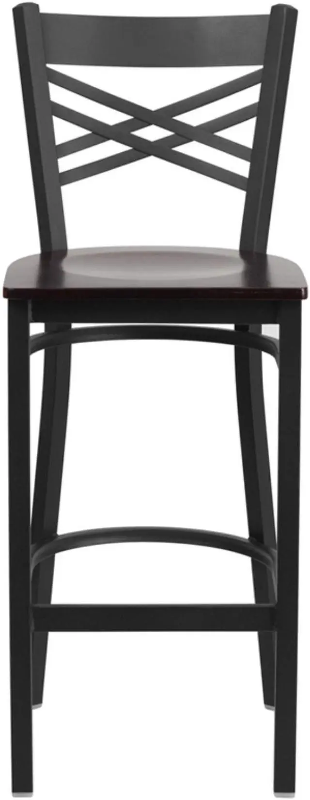 Alt view image 11 of 20 - HERCULES Series Black ''X'' Back Metal Restaurant Barstool - Walnut Wood Seat