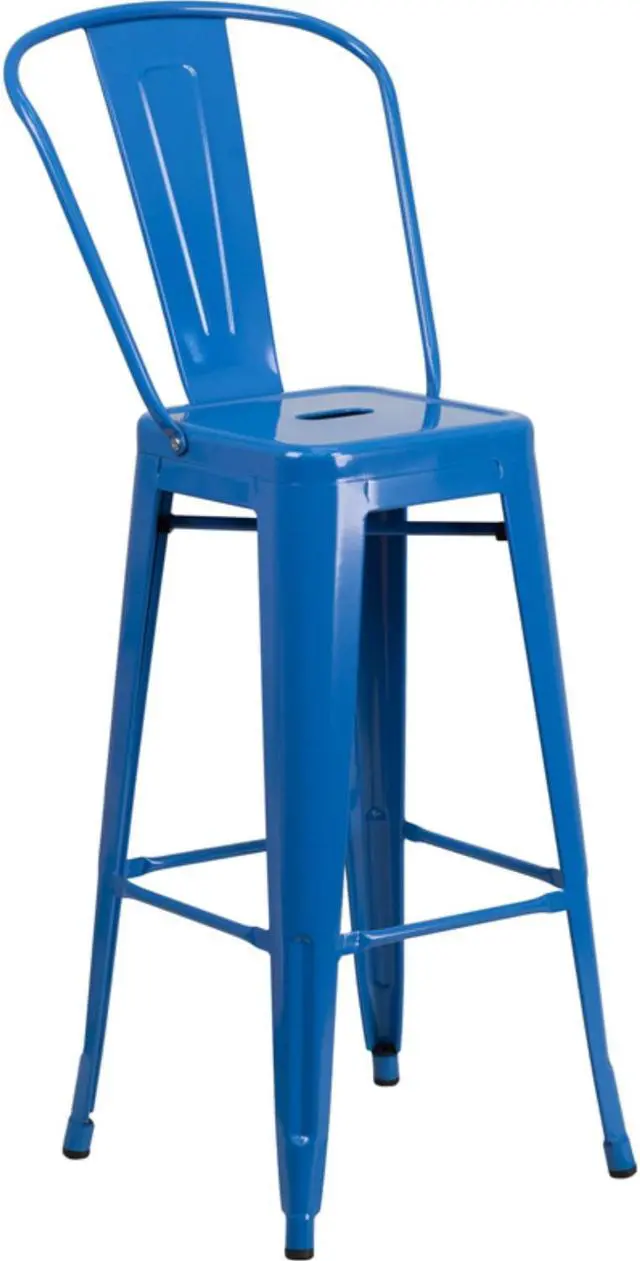 Alt view image 12 of 15 - Commercial Grade 30" High Blue Metal Indoor-Outdoor Barstool with Removable Back