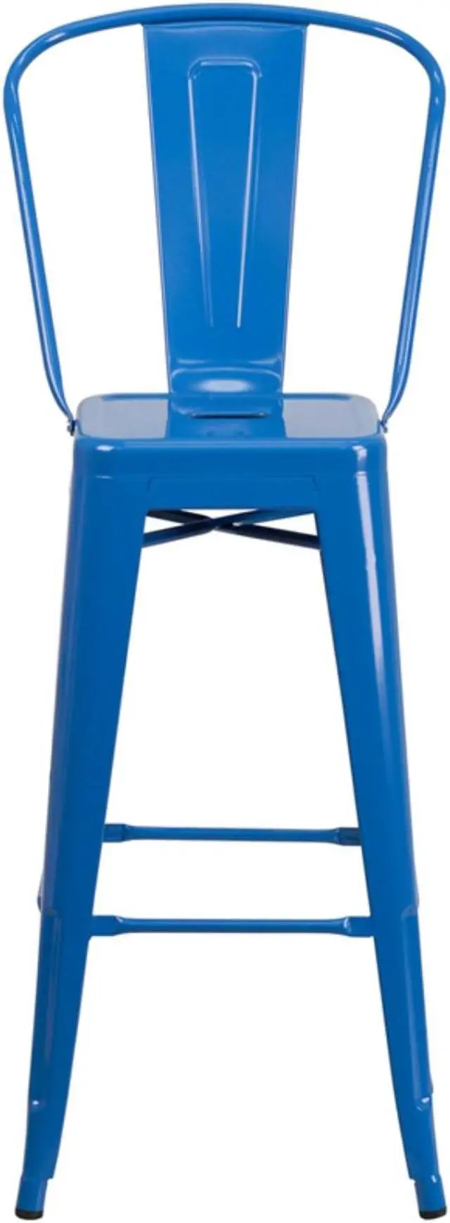 Alt view image 15 of 15 - Commercial Grade 30" High Blue Metal Indoor-Outdoor Barstool with Removable Back