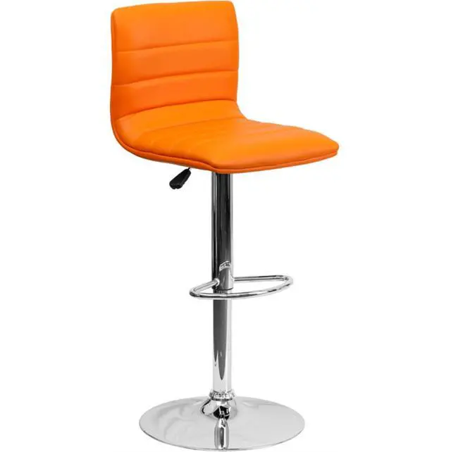 Alt view image 12 of 14 - Flash Furniture CH-92023-1-ORG-GG Contemporary Orange Vinyl Adjustable Height Bar Stool with Chrome Base