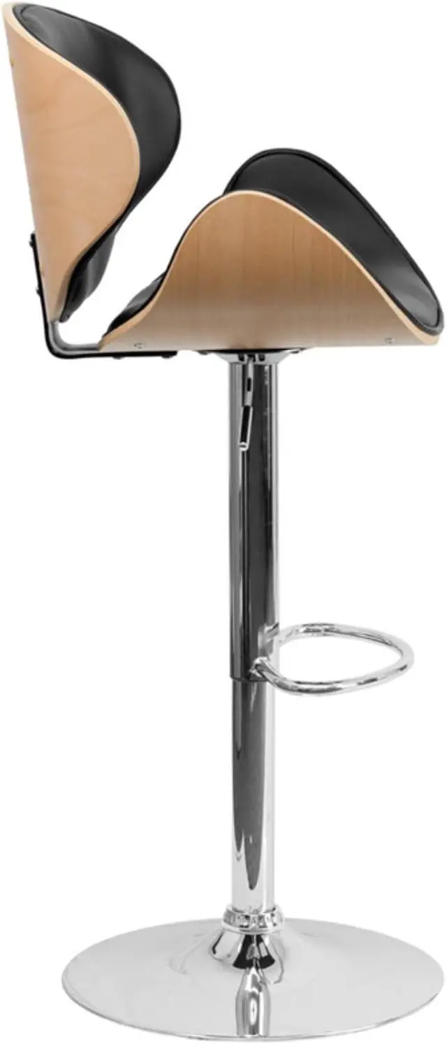 Alt view image 18 of 20 - Beech Bentwood Adjustable Height Barstool with Curved Back and Black Vinyl Seat