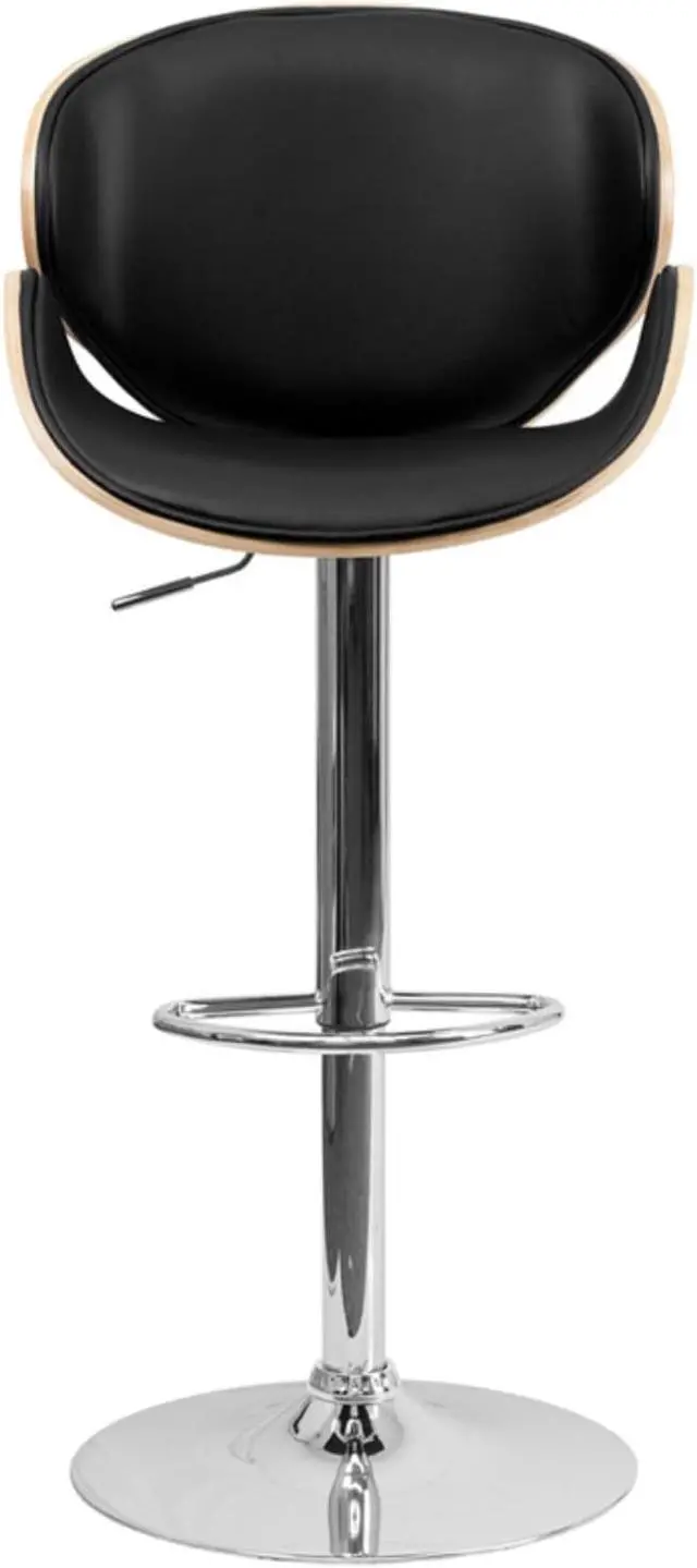 Alt view image 20 of 20 - Beech Bentwood Adjustable Height Barstool with Curved Back and Black Vinyl Seat
