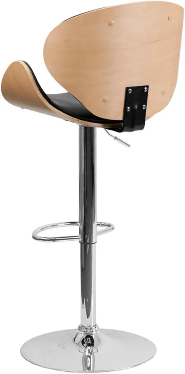Alt view image 19 of 20 - Beech Bentwood Adjustable Height Barstool with Curved Back and Black Vinyl Seat