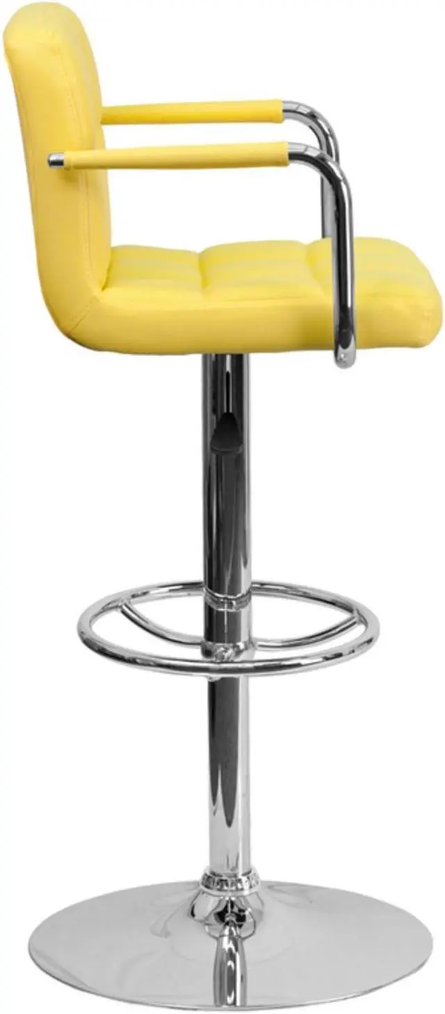 Alt view image 20 of 20 - Flash Furniture Contemporary Yellow Quilted Vinyl Adjustable Height Bar Stool with Arms and Chrome Base