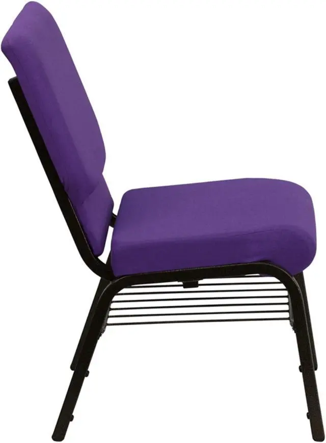 Alt view image 19 of 20 - HERCULES Series 18.5''W Church Chair in Purple Fabric with Book Rack - Gold Vein Frame