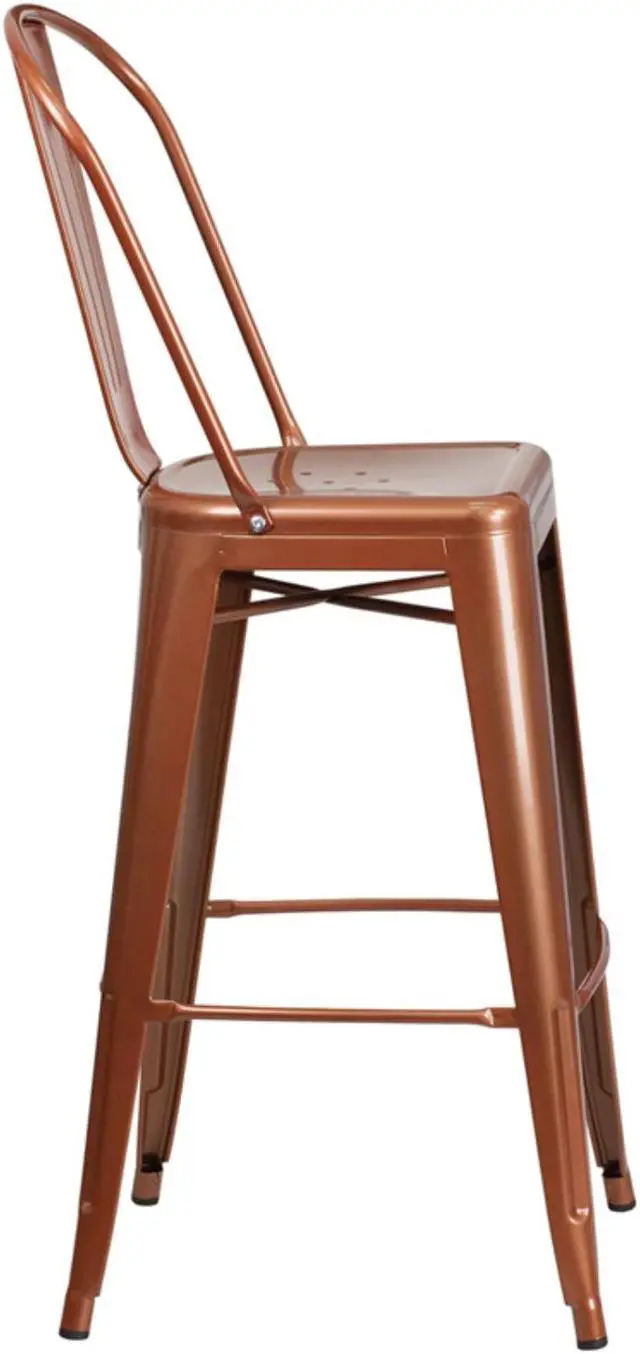 Alt view image 18 of 19 - Commercial Grade 30" High Copper Metal Indoor-Outdoor Barstool with Back