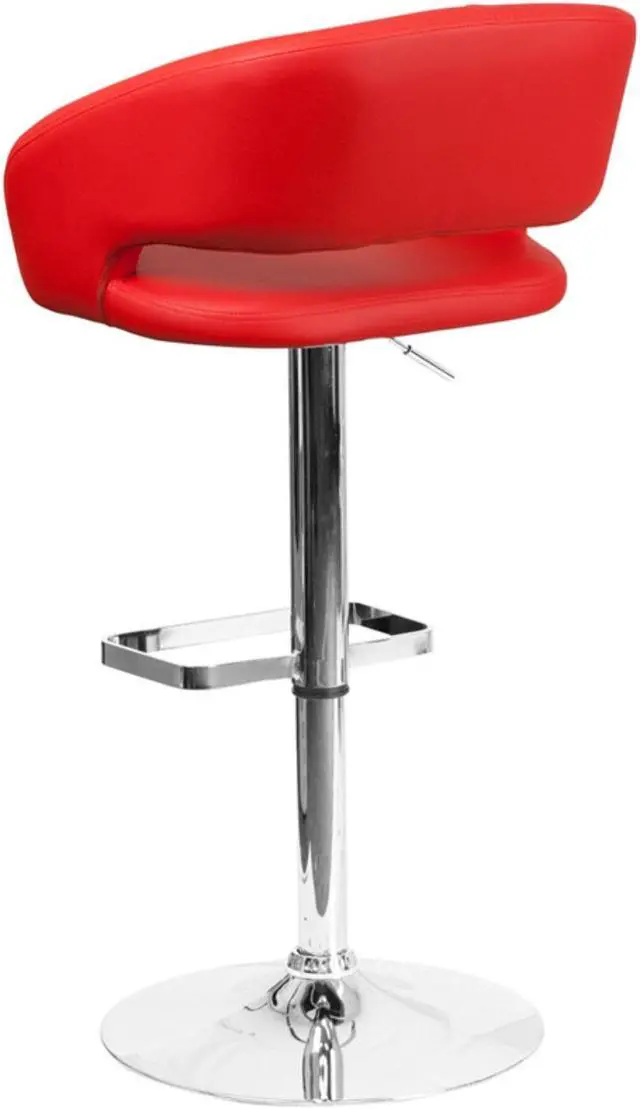 Alt view image 18 of 20 - Contemporary Red Vinyl Adjustable Height Barstool with Rounded Mid-Back and Chrome Base