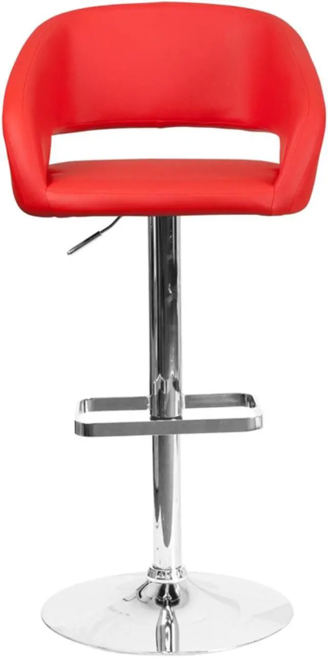 Alt view image 19 of 20 - Contemporary Red Vinyl Adjustable Height Barstool with Rounded Mid-Back and Chrome Base