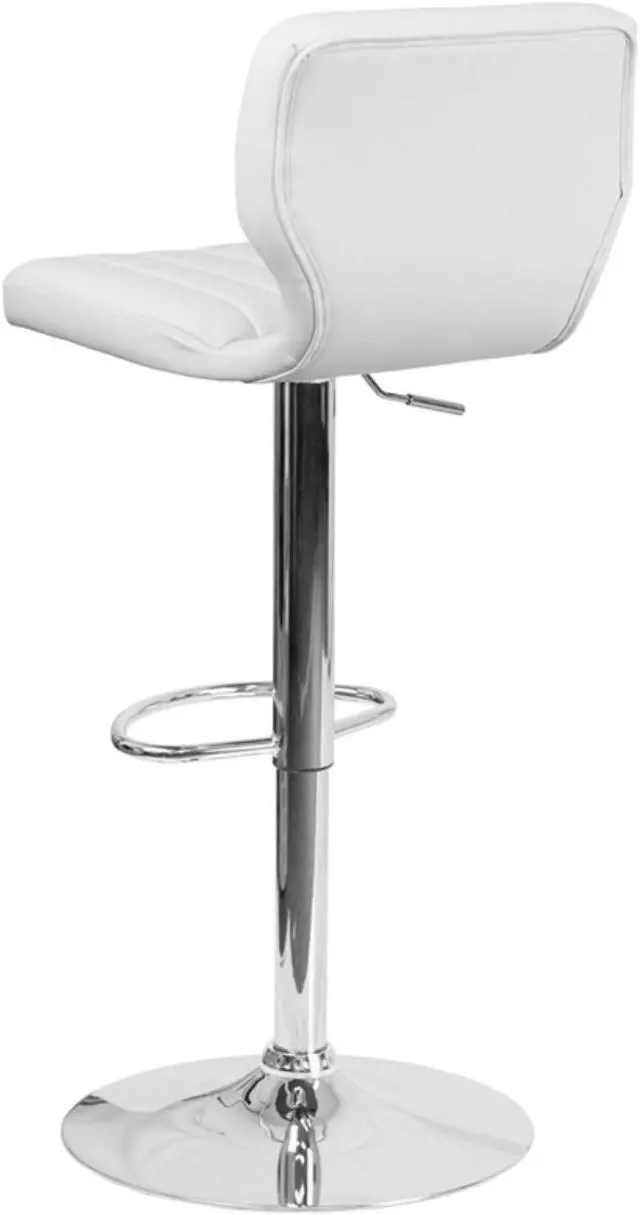 Alt view image 17 of 20 - Contemporary White Vinyl Adjustable Height Barstool with Vertical Stitch Back and Chrome Base
