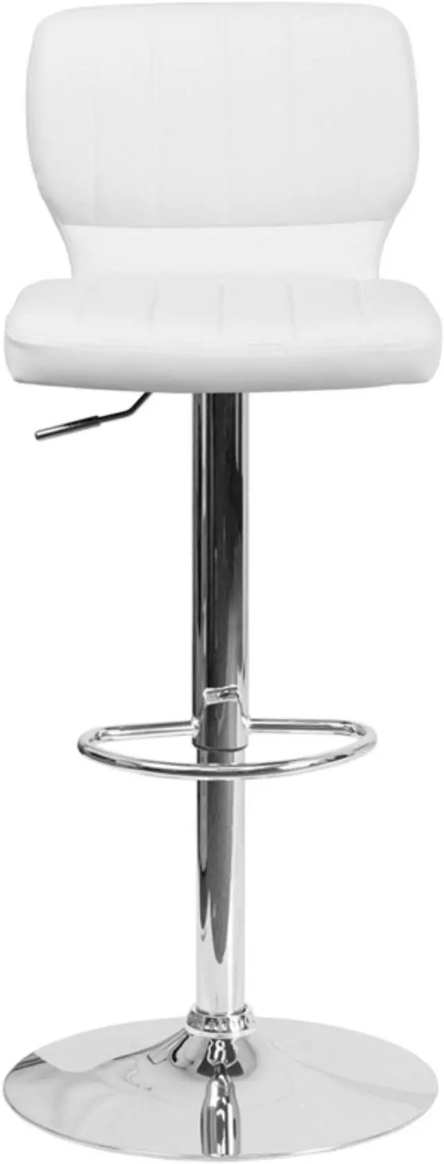 Alt view image 18 of 20 - Contemporary White Vinyl Adjustable Height Barstool with Vertical Stitch Back and Chrome Base