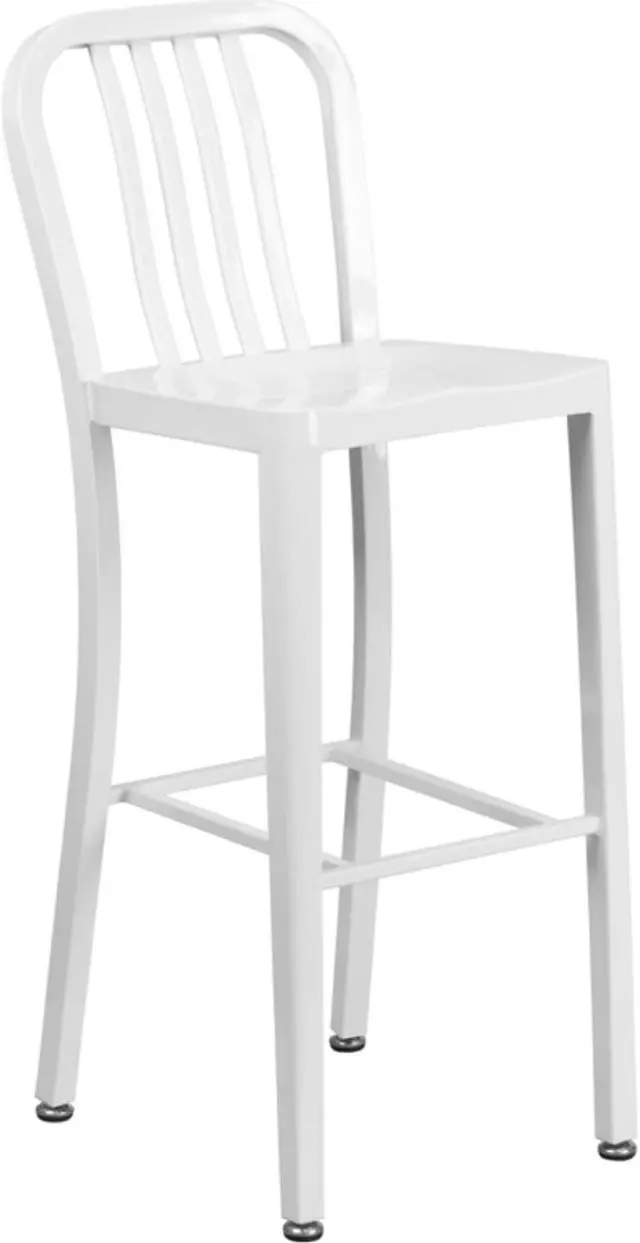 Alt view image 3 of 12 - Commercial Grade 30" High White Metal Indoor-Outdoor Barstool with Vertical Slat Back