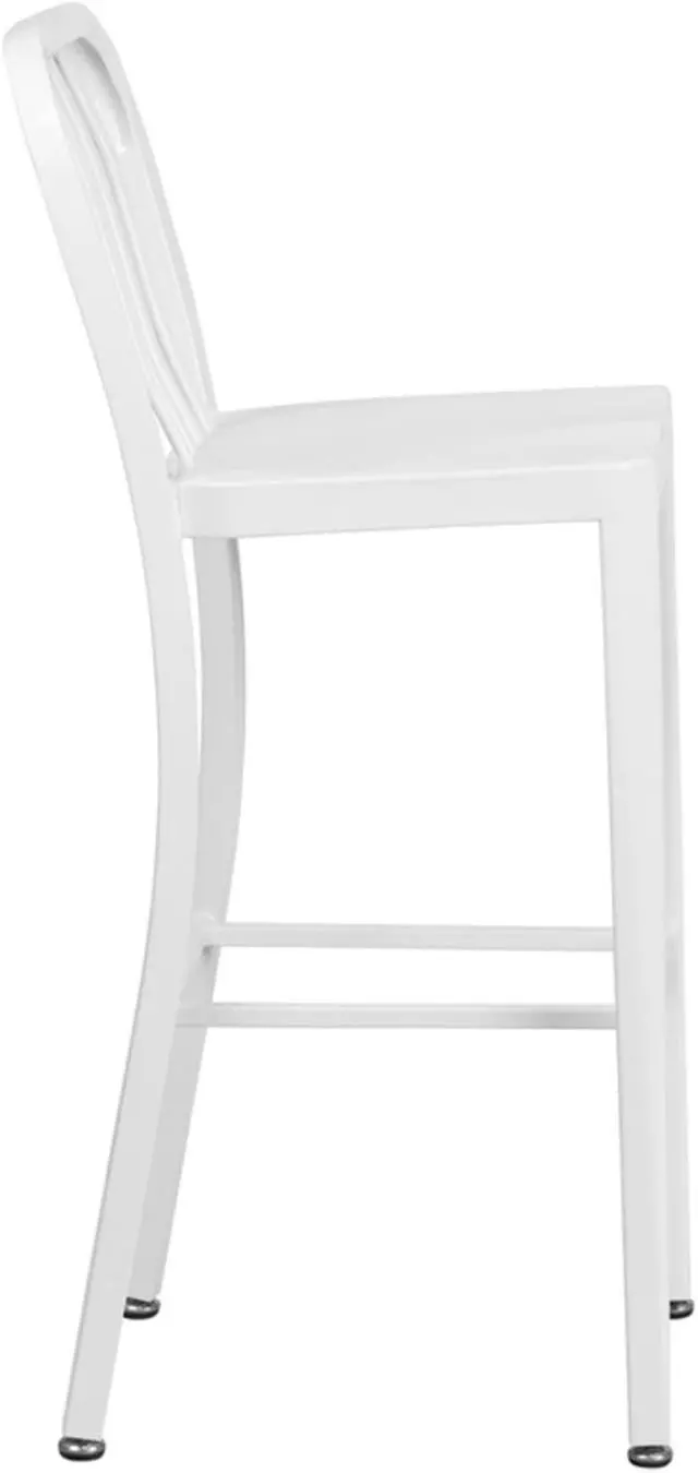 Alt view image 4 of 12 - Commercial Grade 30" High White Metal Indoor-Outdoor Barstool with Vertical Slat Back