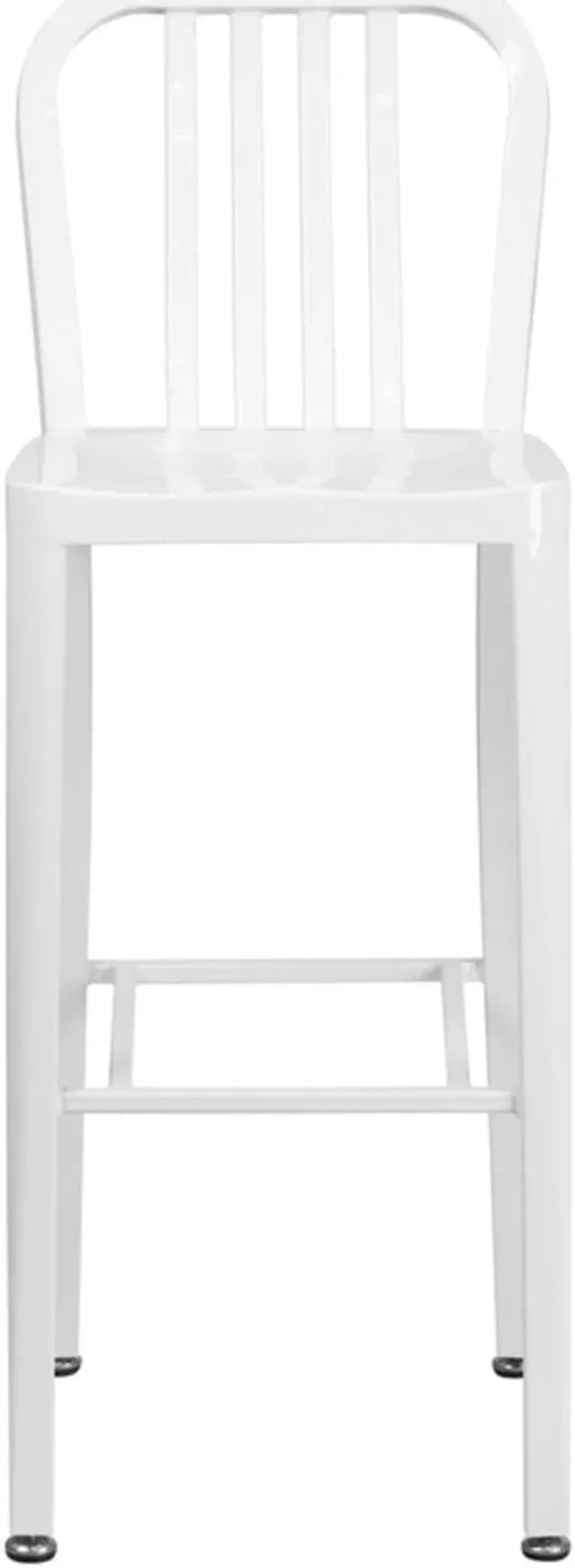 Alt view image 6 of 12 - Commercial Grade 30" High White Metal Indoor-Outdoor Barstool with Vertical Slat Back