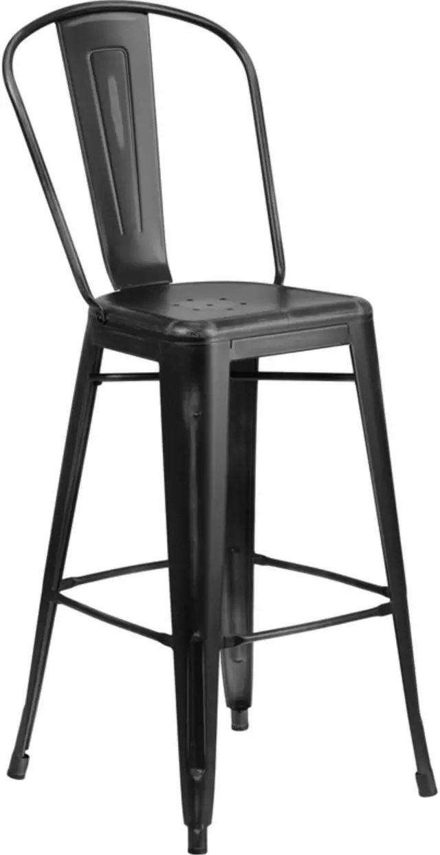 Alt view image 12 of 18 - Commercial Grade 30" High Distressed Green-Blue Metal Indoor-Outdoor Barstool with Back