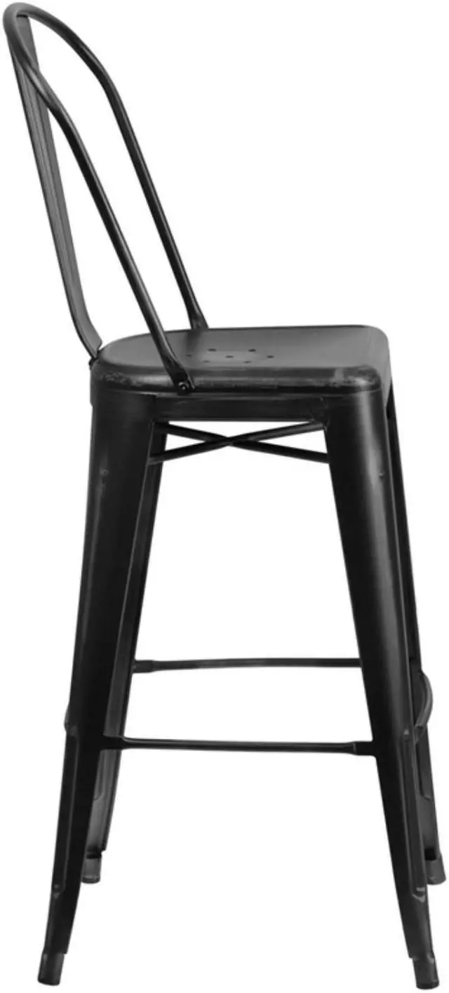 Alt view image 13 of 18 - Commercial Grade 30" High Distressed Green-Blue Metal Indoor-Outdoor Barstool with Back