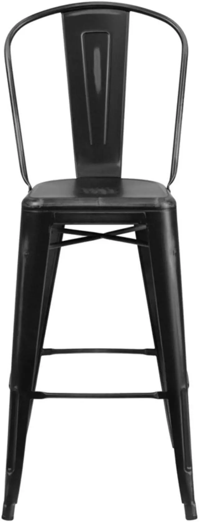 Alt view image 15 of 18 - Commercial Grade 30" High Distressed Green-Blue Metal Indoor-Outdoor Barstool with Back