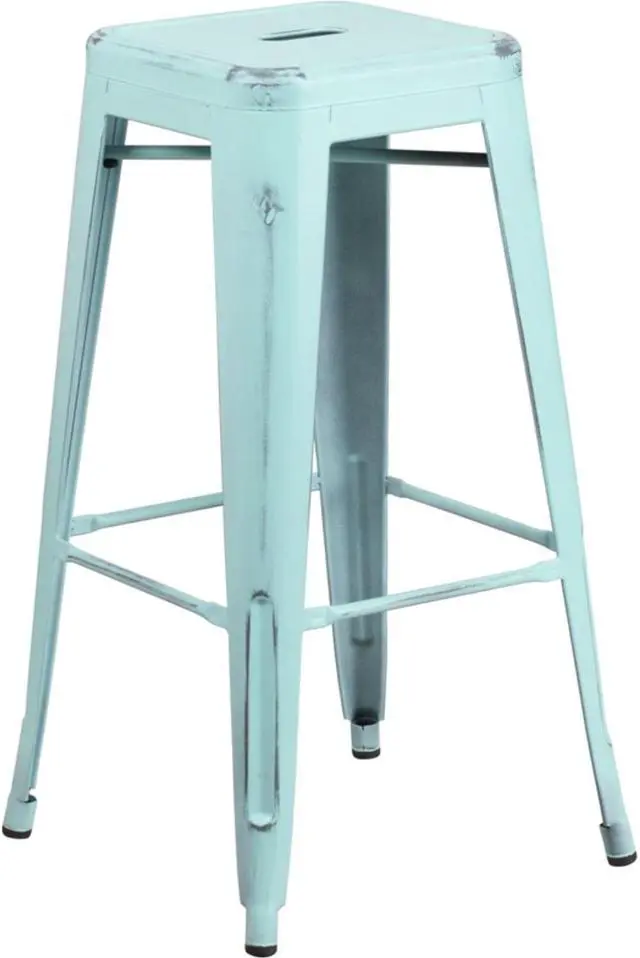 Alt view image 12 of 12 - Commercial Grade 30" High Backless Distressed Green-Blue Metal Indoor-Outdoor Barstool