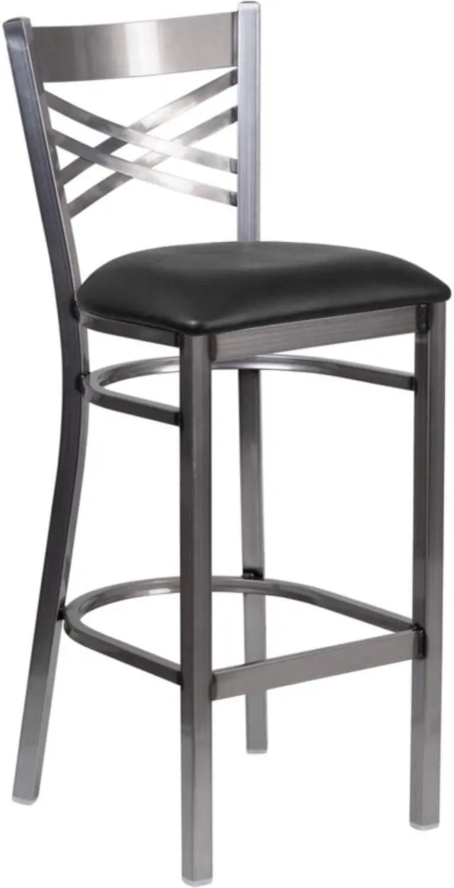 Alt view image 5 of 8 - Flash Furniture HERCULES Series Clear Coated ''X'' Back Metal Restaurant Barstool - Black Vinyl Seat
