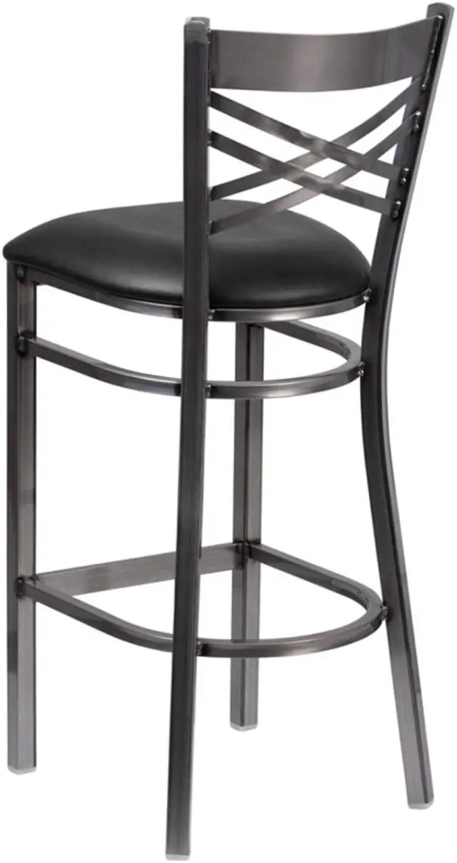 Alt view image 7 of 8 - Flash Furniture HERCULES Series Clear Coated ''X'' Back Metal Restaurant Barstool - Black Vinyl Seat