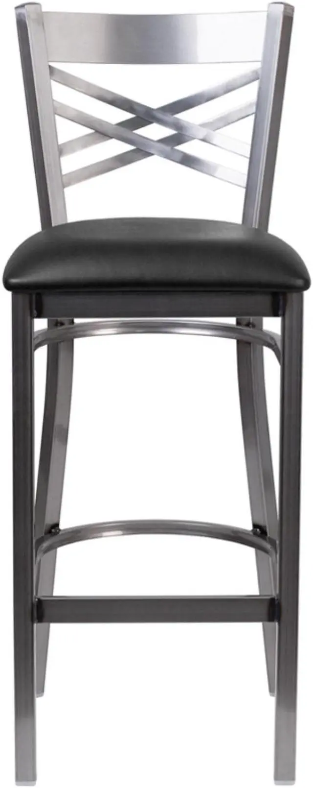 Alt view image 8 of 8 - Flash Furniture HERCULES Series Clear Coated ''X'' Back Metal Restaurant Barstool - Black Vinyl Seat
