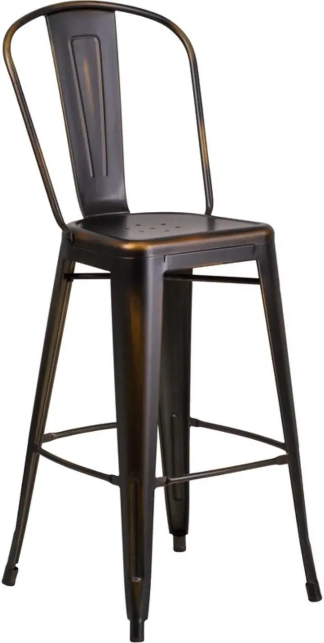 Alt view image 13 of 20 - Commercial Grade 30" High Distressed Copper Metal Indoor-Outdoor Barstool with Back