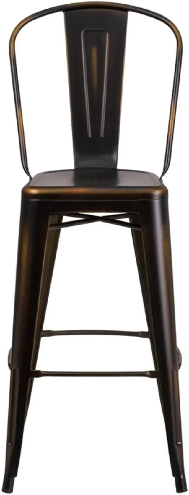 Alt view image 16 of 20 - Commercial Grade 30" High Distressed Copper Metal Indoor-Outdoor Barstool with Back