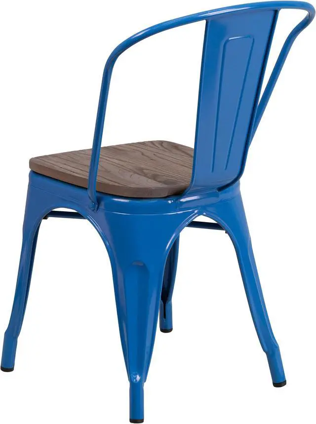 Alt view image 16 of 17 - Blue Metal Stackable Chair with Wood Seat