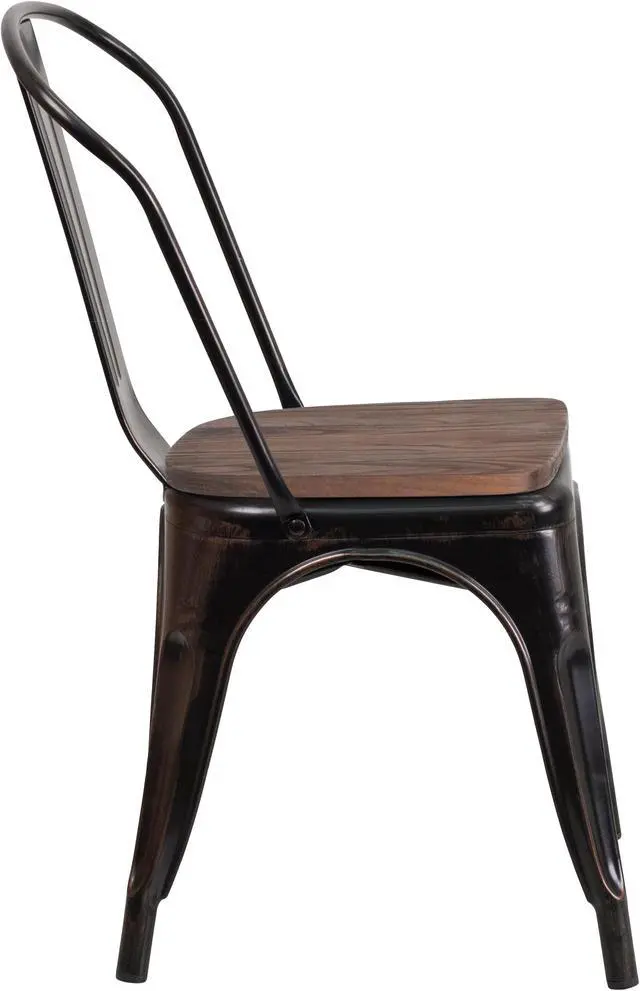 Alt view image 17 of 19 - Black-Antique Gold Metal Stackable Chair with Wood Seat