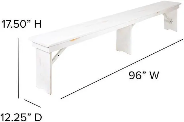 Alt view image 20 of 20 - HERCULES Series 8' x 12" Antique Rustic Solid White Pine Folding Farm Bench with 3 Legs
