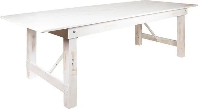 Alt view image 2 of 13 - HERCULES Series 9' x 40" Rectangular Antique Rustic White Solid Pine Folding Farm Table