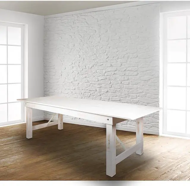 Alt view image 3 of 13 - HERCULES Series 9' x 40" Rectangular Antique Rustic White Solid Pine Folding Farm Table