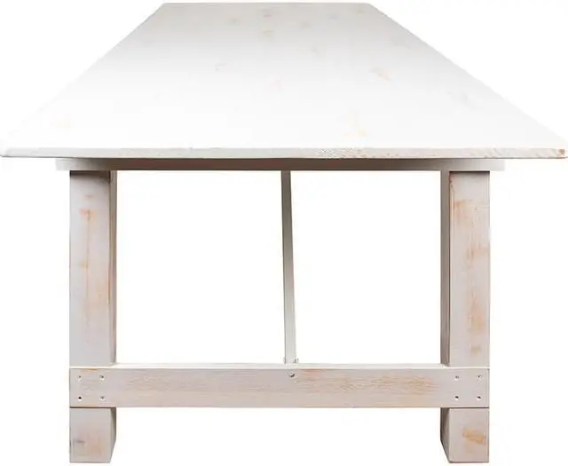 Alt view image 4 of 13 - HERCULES Series 9' x 40" Rectangular Antique Rustic White Solid Pine Folding Farm Table
