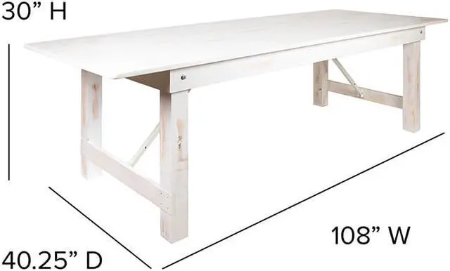 Alt view image 6 of 13 - HERCULES Series 9' x 40" Rectangular Antique Rustic White Solid Pine Folding Farm Table