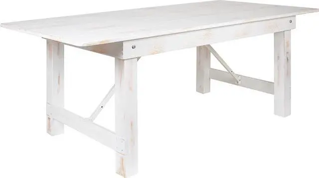 Alt view image 3 of 16 - HERCULES Series 7' x 40" Rectangular Antique Rustic White Solid Pine Folding Farm Table