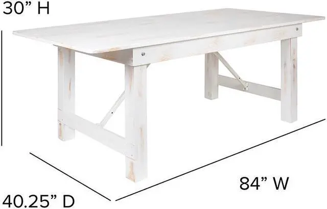 Alt view image 7 of 16 - HERCULES Series 7' x 40" Rectangular Antique Rustic White Solid Pine Folding Farm Table