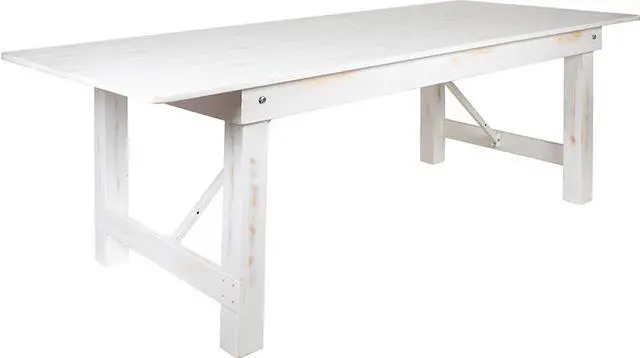 Alt view image 2 of 13 - HERCULES Series 8' x 40" Rectangular Antique Rustic White Solid Pine Folding Farm Table