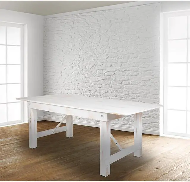 Alt view image 3 of 13 - HERCULES Series 8' x 40" Rectangular Antique Rustic White Solid Pine Folding Farm Table