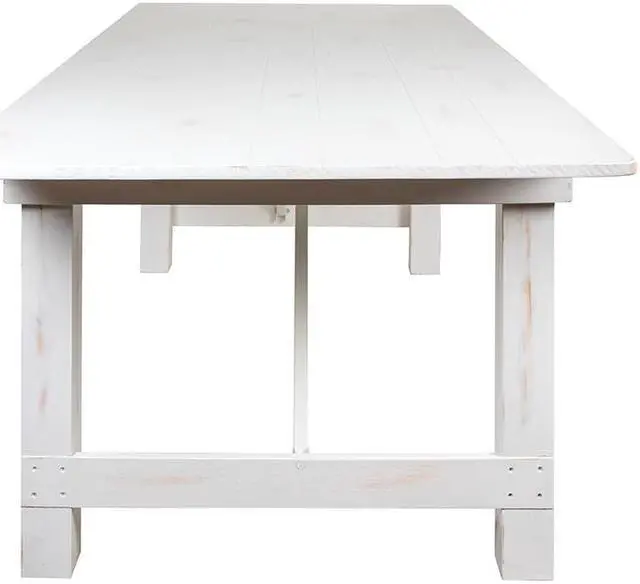 Alt view image 4 of 13 - HERCULES Series 8' x 40" Rectangular Antique Rustic White Solid Pine Folding Farm Table