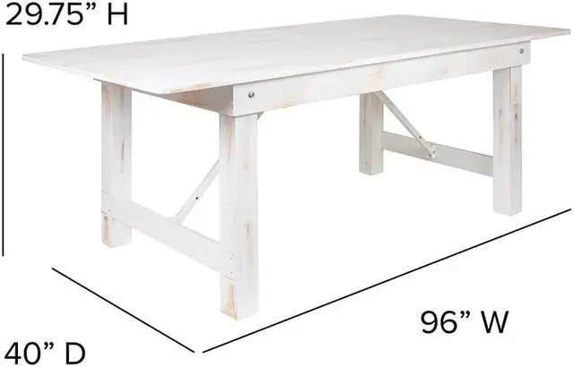 Alt view image 3 of 13 - HERCULES Series 8' x 40" Antique Rustic White Folding Farm Table and Four 40.25"L Bench Set