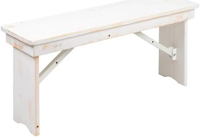 Alt view image 5 of 13 - HERCULES Series 8' x 40" Antique Rustic White Folding Farm Table and Four 40.25"L Bench Set