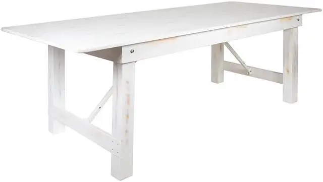 Alt view image 6 of 13 - HERCULES Series 8' x 40" Antique Rustic White Folding Farm Table and Four 40.25"L Bench Set
