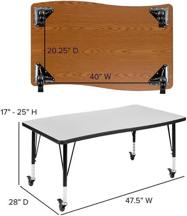 Alt view image 4 of 11 - Mobile 28"W x 47.5"L Rectangular Wave Flexible Collaborative Grey Laminate Activity Table - Height Adjustable Short Legs