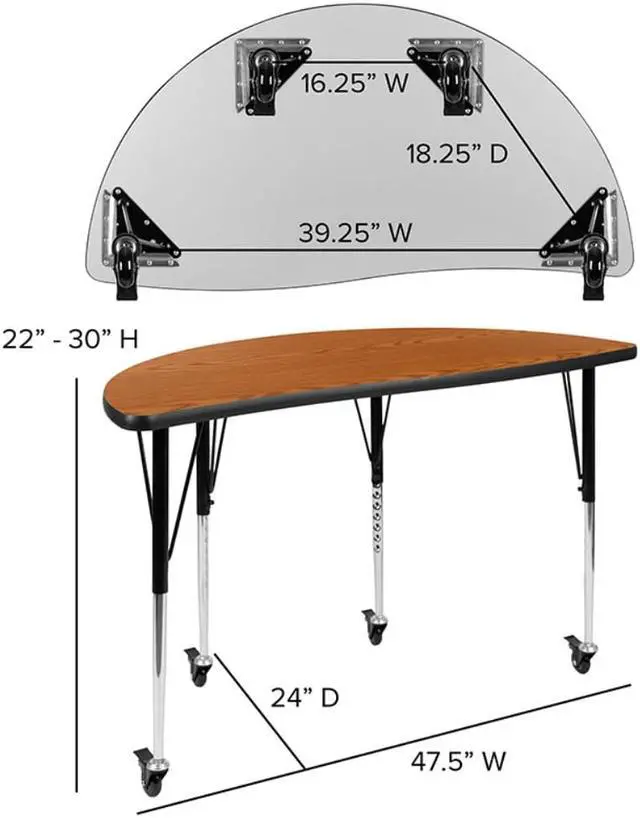 Alt view image 4 of 14 - Mobile 26"W x 60"L Rectangular Wave Flexible Collaborative Grey Laminate Activity Table - Height Adjustable Short Legs