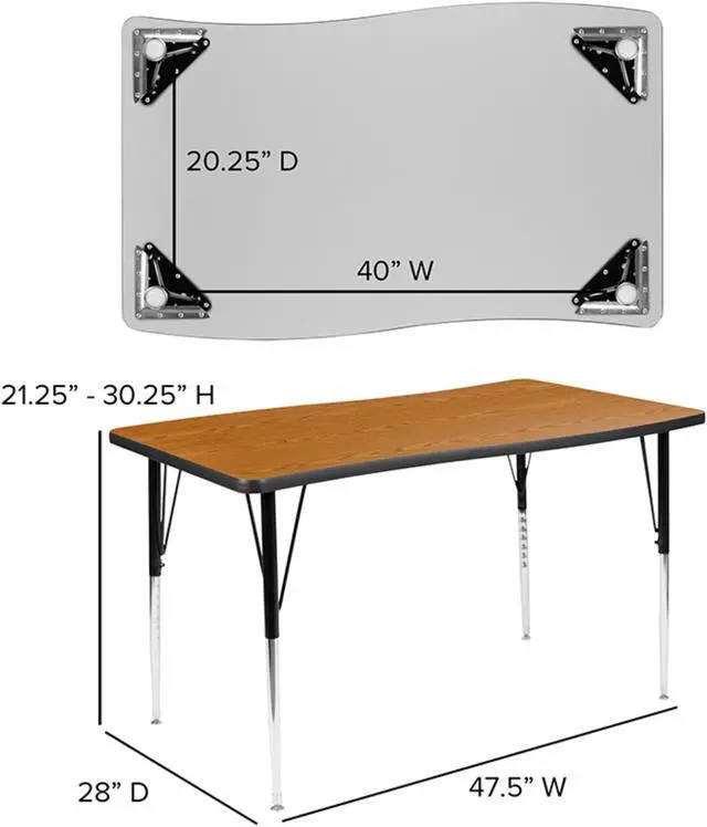 Alt view image 3 of 11 - 28"W x 47.5"L Rectangular Wave Flexible Collaborative Oak Finish Laminate Activity Table - Standard Height Adjustable Legs