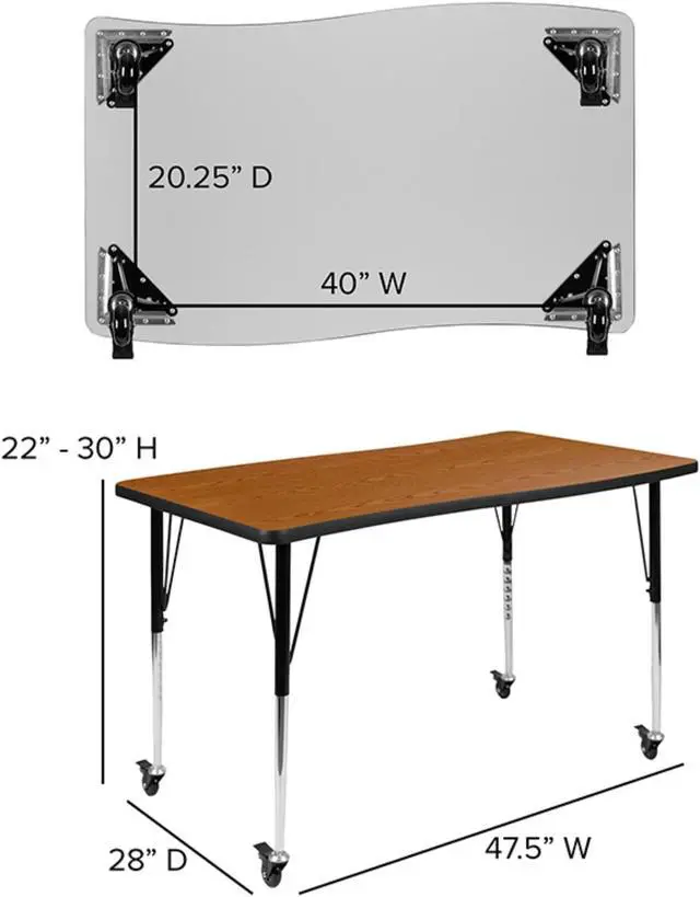 Alt view image 3 of 20 - Mobile 28"W x 47.5"L Rectangular Wave Flexible Collaborative Oak Laminate Activity Table-Standard Height Adjustable Legs