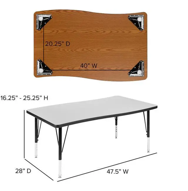 Alt view image 3 of 11 - 28"W x 47.5"L Rectangular Wave Flexible Collaborative Grey Thermal Laminate Activity Table - Height Adjustable Short Legs